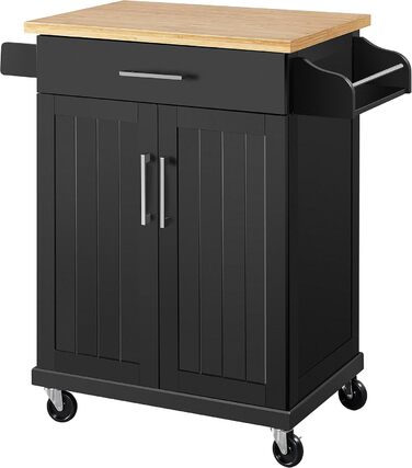 Кухонний візок Yaheetech з висувною шухлядою та 3 шафками, 60x40x88,5 см, білий/чорний, у стилі кантрі