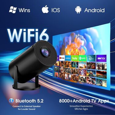 Проектор Mini Beamer 4K Full HD з Android TV, WiFi 6, Bluetooth 5.2, Auto Keystone, чорний