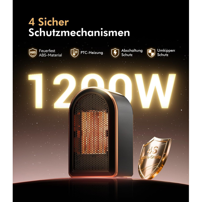 Керамічний обігрівач Mini Heizlüfter Neu Upgraded - компактний електрообігрівач для дому, офісу, кемпінгу (чорний)