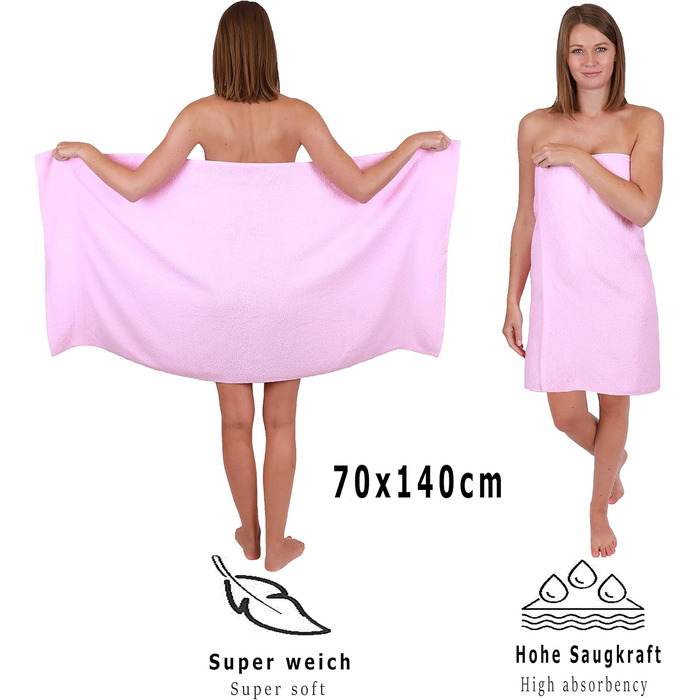 Betz 6-Piece Bath Towel Set, Shower Towel, Palermo Size 70x140 cm, 100% Cotton, Rosé Color