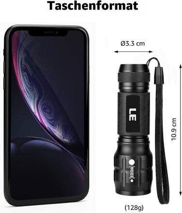 LED ліхтарик Lighting EVER LE - компактний, яскравий, з регулюванням фокусу. Водонепроникний ліхтарик для кемпінгу, відпочинку на природі та надзвичайних ситуацій (2 шт.) Чорний