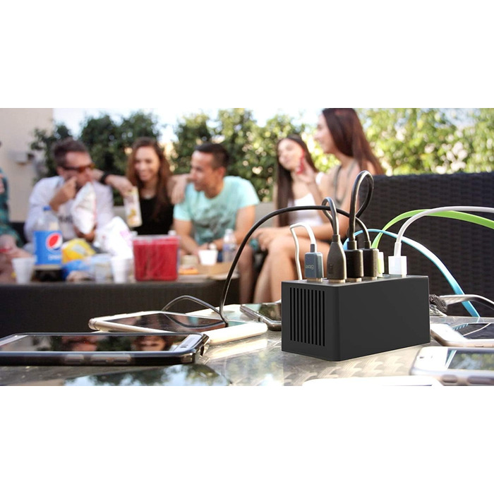 Зарядний пристрій Sabrent USB 60W, 10 портів, швидка зарядка для MacBook, ноутбуків USB-C, iPhone, Samsung Galaxy (AX-TPCS) - Чорний