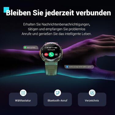 Смарт-годинник Blackview Army Green: IP68, 100 днів автономії, компас, Bluetooth-дзвінки, моніторинг серця та сну, 100+ спортивних режимів, сумісний з Android/iOS