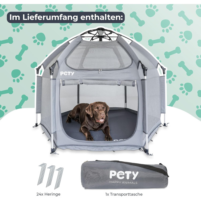 Клітка-вольєр для собак Pety - 150 x 100 см, портативна, з сумкою та кілочками - для відпочинку на природі та вдома, аксесуари для подорожей з собакою - антрацит