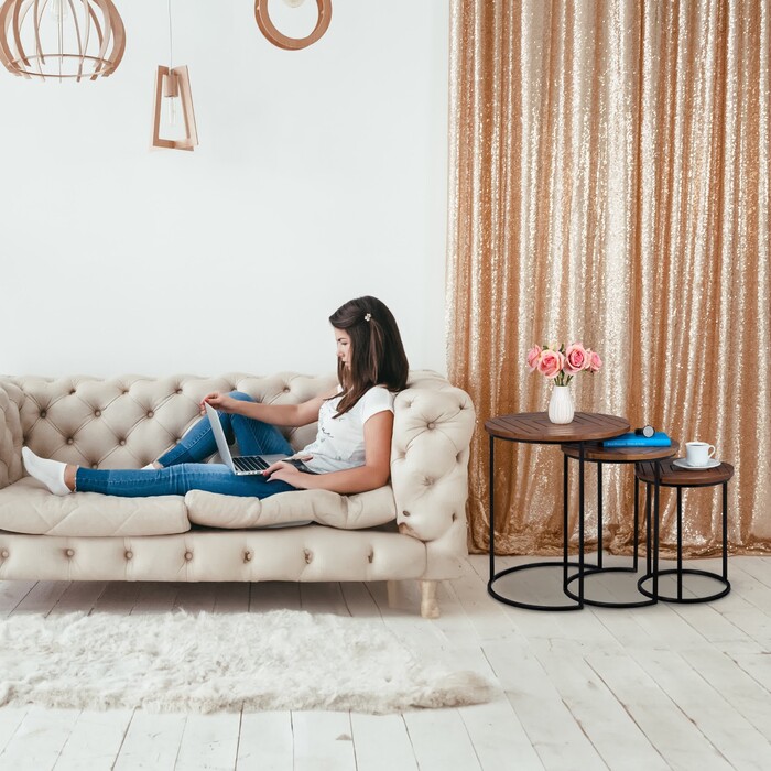 Relaxdays Side Table Set of 3, Mango Wood & Metal
