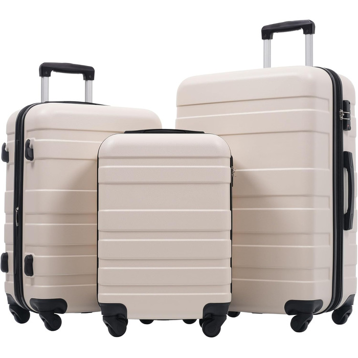 Набір валіз Merax 5 шт. (M-L-XL) з ABS-пластику, TSA-замок, розширювані, з сумкою та косметичкою, Бежевий + Чорний