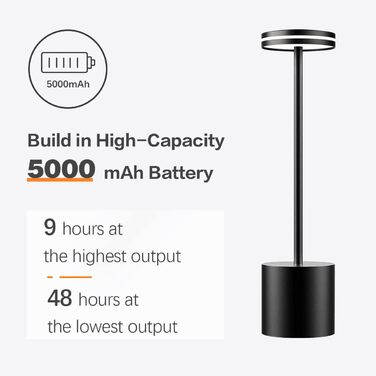 LED настільна лампа Bravzurg бездротова, акумуляторна, 5000mAh, диммування, 3 кольори, USB, для дому та вулиці, чорна