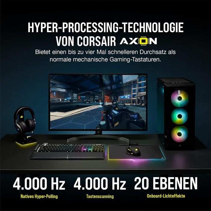 Механічна ігрова клавіатура Corsair K100 RGB з клавішами Cherry MX Low Profile, Bluetooth, сумісна з iCUE, QWERTZ DE, чорна