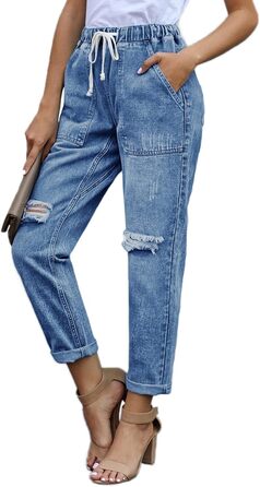 Джинси жіночі Alaster Queen Boyfriend з ефектом потертості, висока талія, блакитний денім, еластичні, розмір XXL