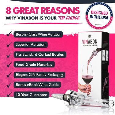 VINABON Wine Aerator – Premium 2020 Aerator Wine Pourer Red & White in Bottle Kit Slow Mini Travel Wine Air Aerator eBook Wine Guide