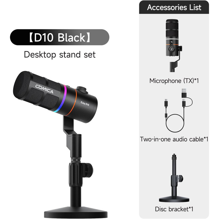Мікрофон Comica EJoy D10 Pro: динамічний, USB-C/XLR, RGB, 48kHz/24bit