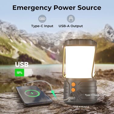 2 Pack Camping Lanterns, LED Camping Lanterns, 5000mAh Rechargeable Battery Emergency Lights for Power Outages, 3 Colors, IPX4 Waterproof Portable Flashlight Camping Tent Light for Home