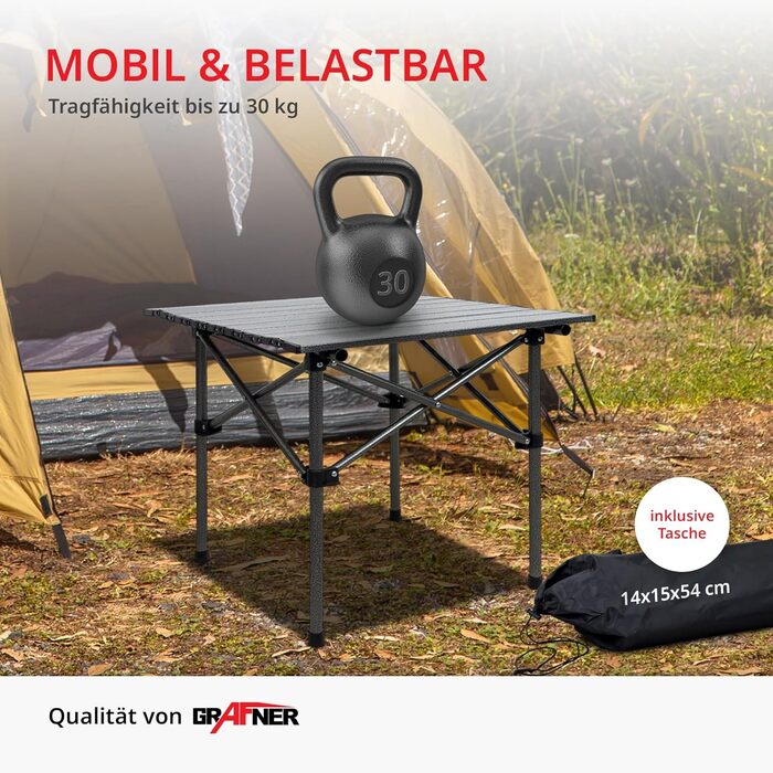 Складний кемпінговий стіл Grafner Ultra Leicht 53.5x50x50 см, вуглецева сталь, чорний - портативний стіл для пікніка, фестивалів та відпочинку на природі