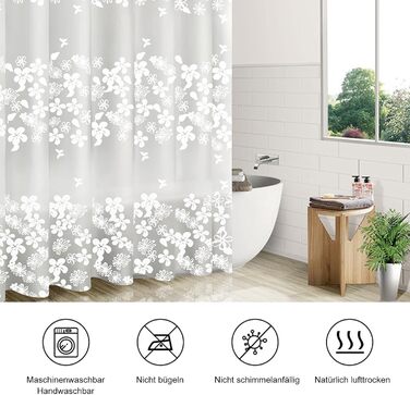 Штора для душу миюча біла, прозора 300x200 см, PEVA, з малюнком квіти-сніжинки, антигрибкова, для ванної кімнати