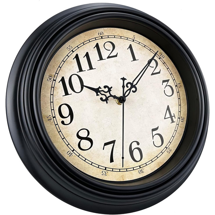 Plumeet Extra Large Classic Wall Clock - Quiet - Wall Clock without Ticking Sounds for Living Room - Bedroom - Battery Operated (Arabic Numerals) (40.6cm, Black)