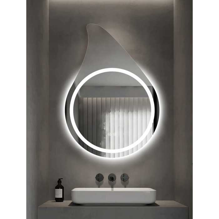 LED-дзеркало у ванну 60x85 см у формі краплі з підсвіткою та функцією ANTI-FOG (запобігання запотіванню)