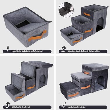 Сходинки для тварин Thihome 3 сходинки: складана рамка, коробка для зберігання, отвір для котів. Підходять для собак та котів до ліжка та дивану