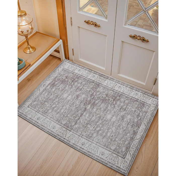 Килимок для дому COLOR&GEOMETRY 60x90 см з TPE-покриттям, сірий (бежевий та сірий-02), низький профіль, легко миється