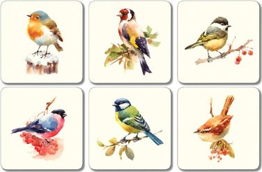 Napkin rings with garden bird motif, melamine, assorted set of 2, 6 pieces