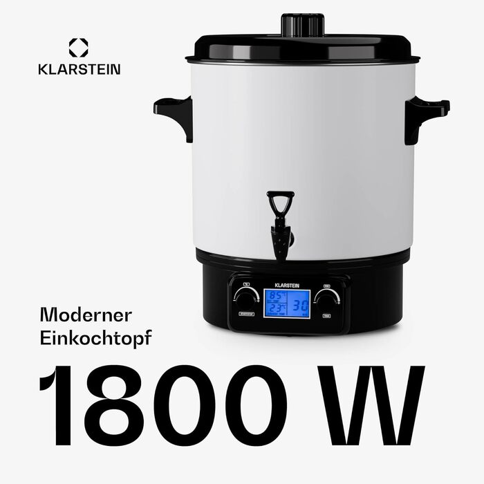 Klarstein Biggie Small - Canning Machine, Canning Pot, Preserving Pot, Mulled Wine Maker, electric, 16L capacity, 2000 watts, adjustable temperature, timer up to 120 minutes, (White, 27 Liter (digital))
