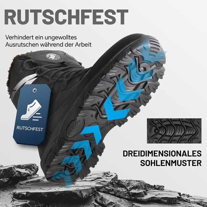 Зимові робочі черевики ANGRYRAM: тепла та безпечна модель для жінок та чоловіків (44 EU, чорний)