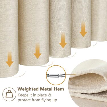 Штора для ванної кімнати льон з металевими кільцями, бежева 182x182 см - Водонепроникний текстильний комплект для ванни