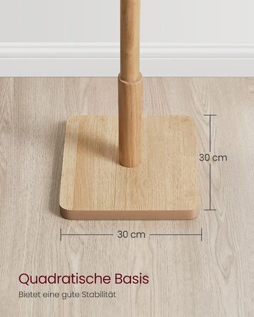VASAGLE Coat Rack, Clothes Rack Solid Wood, Tree Shape Jacket Stand, 8 Hooks for Jackets, Hats, for Entryway, Hooks and Holding Rod made of Rubberwood, Cloud White RCR00W02 (Natural Beige, 1)
