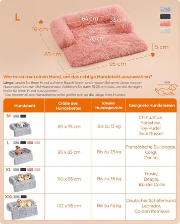 Feandrea FluffyHug Dog Bed, Plush, Dog Blanket Sofa, Sofa Protector Dog, Dog Cushion, Size M, for small and medium-sized dogs, 80 x 75 x 16 cm, PGW221G02 (L 95 x W 85 x H 16 cm, Pink)