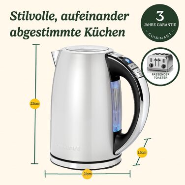 Cuisinart Multi-Temp Kettle | Fast Boiling | Cordless | Stainless Steel Finish | 1.7L Capacity | Adjustable Temperature | Removable, Washable Anti-Scale Filter | Brushed Stainless Steel Variable Temp 1.5L Stainless Steel Brushed