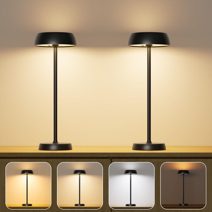 Світлодіодний настільний світильник бездротовий з димером та сенсорним керуванням, 4 режими освітлення, акумуляторна батарея, сучасний нічник для спальні, домашнього офісу, кемпінгу - 2 шт.