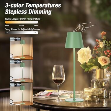 Набір з 2 бездротових настільних ламп LED з акумулятором, сенсорне регулювання яскравості, 3 режими кольору, USB-C зарядка для спальні, столу, кемпінгу (Чорний)