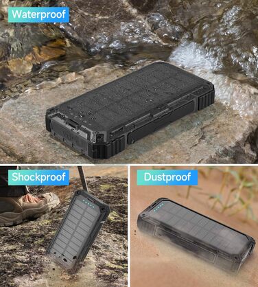 Портативний зарядний акумулятор Solar Powerbank 56800mAh з сонячною панеллю, 30W PD, 3.0A USB-C, 3 порти (2 USB та 1 Type-C), бездротовий заряд 15W, LED-індикатор, ліхтарик, чорний