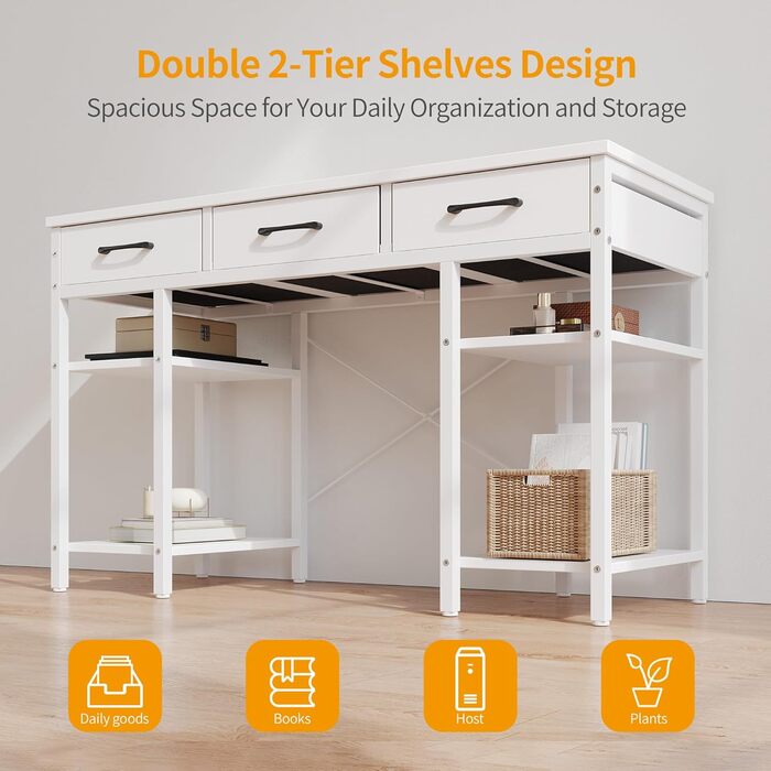 CubiCubi Desk with 3 Drawers & 4 Shelves - Home Office Computer Desk, Gaming Desk (120 x 50 cm)