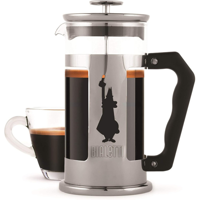 Bialetti Kaffeepresse Preziosa, French Press Filter for Coffee or Tea, Stainless Steel Housing and Borosilicate Glass Container, Dishwasher Safe, 1 Liter, 8 Cups, Silver (600 ml, Single)
