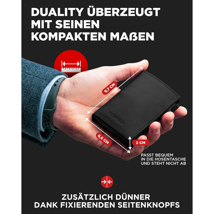 SF SCOFIELD Duality Magflip: Чоловіче карткове портмоне з RFID захистом та відділенням для монет. Slim Wallet для 9-10 карток. Матовий чорний магнітний замок.