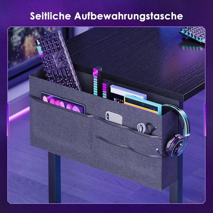 Ігровий стіл Coleshome L-подібної форми з LED підсвічуванням, 10 кольорів, 130x100 см, з полицями та кишенями для зберігання, для дому та геймерів, чорний
