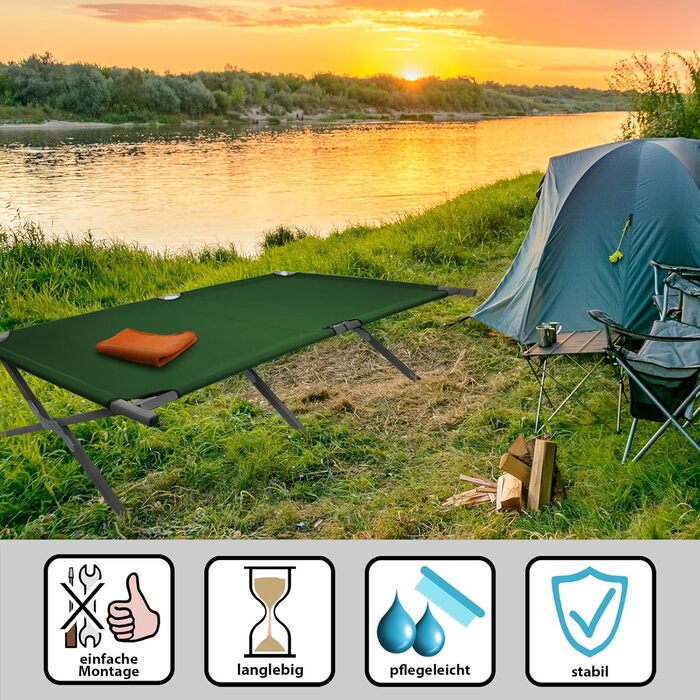 BB Sport Кемпінгове ліжко складане, 190x64x41 см, сталеве, 180 кг, з сумкою, зелене