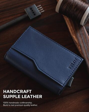 Кредитне портмоне VULKIT з двома вікнами для ID, RFID-захистом, автоматичний підйом, з натуральної шкіри, для карток та грошей (Морський колір)