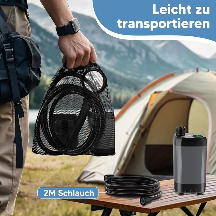 HOTOIQ Portable Electric Camping Shower with Pump - Outdoor Shower Set for Camping, Travel, Garden, Hiking, and Car Washing