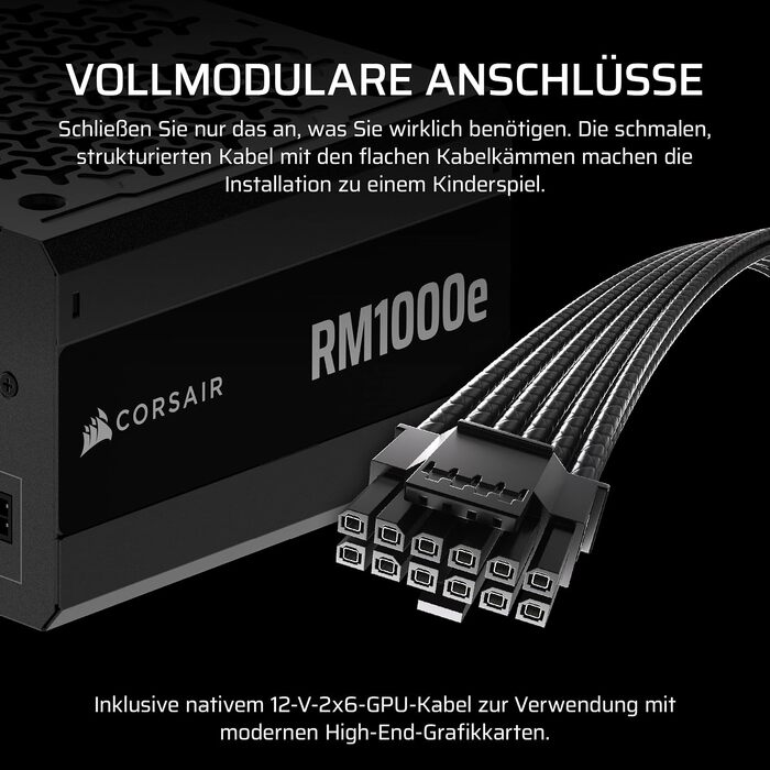 Блок живлення Corsair RM1000e (2025) 1000W ATX 3.1 PCIe 5.1, повністю модульний, 12V-2x6, Cybenetics Gold, чорний