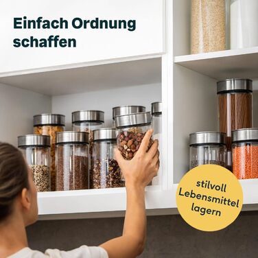 SILBERTHAL Storage Jars with Lids - Set of 6 - Storage Containers for airtight & leak-proof storage in the kitchen - Moth protection and organization