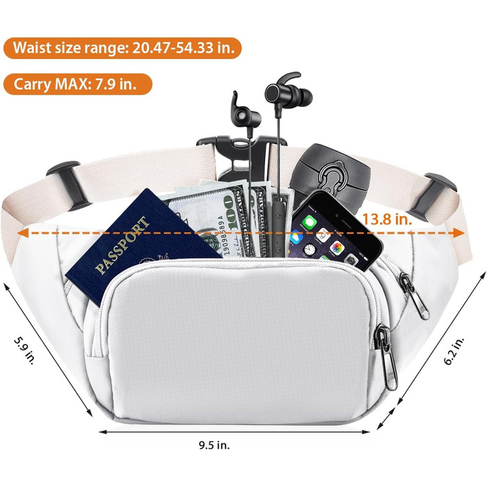 Чоловіча/Жіноча поясна сумка-бананка 35 см з великою місткістю, чорна, для iPad mini/iPhone 12 Pro Max, для спорту