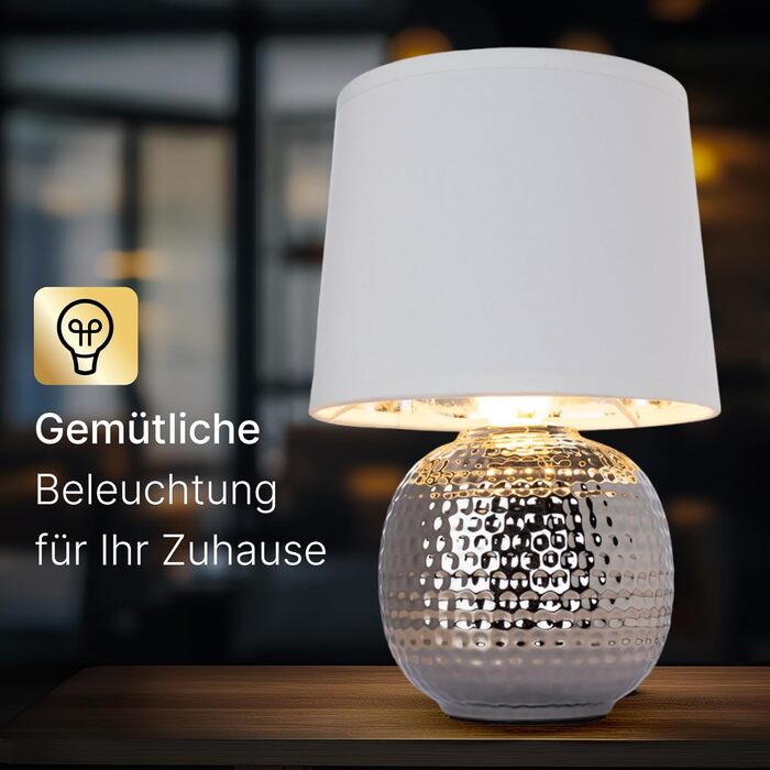 ARTE LAMP Poppy LED настільна лампа з кабелем – Хром/Біла лампа для робочого столу з білим тканинним абажуром для вітальні та спальні (Merga Chrom)