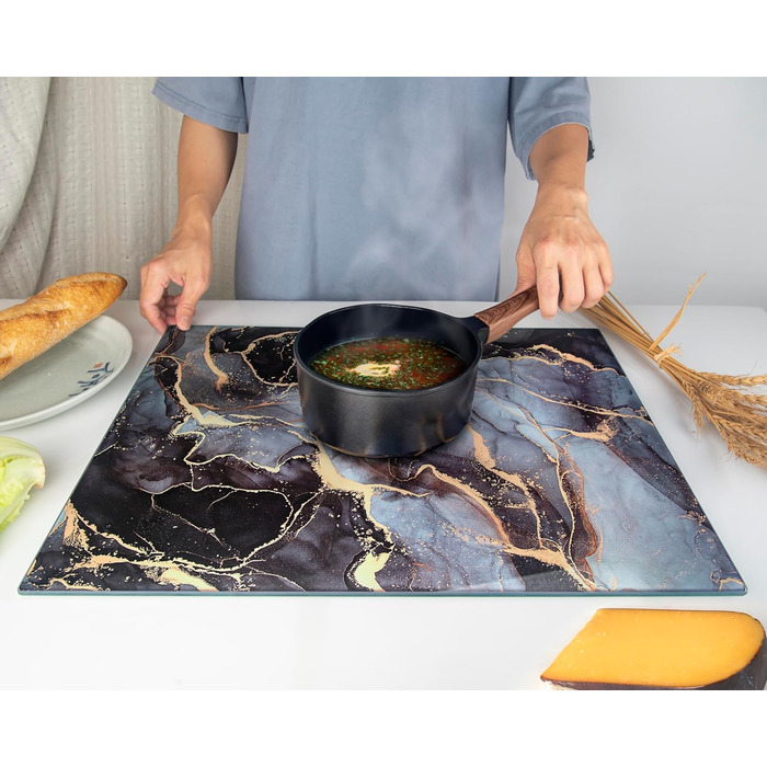 Скляна дошка для нарізання 40x30 см - гігієнічна, стійка до нагрівання та подряпин - чорна мармурова імітація, для кухні