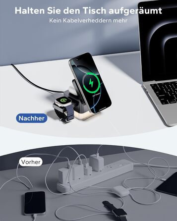 Зарядна станція 3-в-1 KPON для Apple Watch, iPhone та AirPods (Magsafe, сірий)