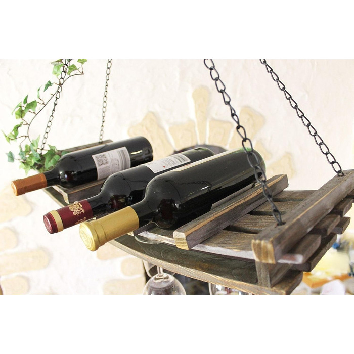 DanDiBo Wine Rack 5089 Ceiling Shelf made of Wood 65 cm Hanging Shelf Bottle Holder Bottle Shelf with Glass Holder Blanket