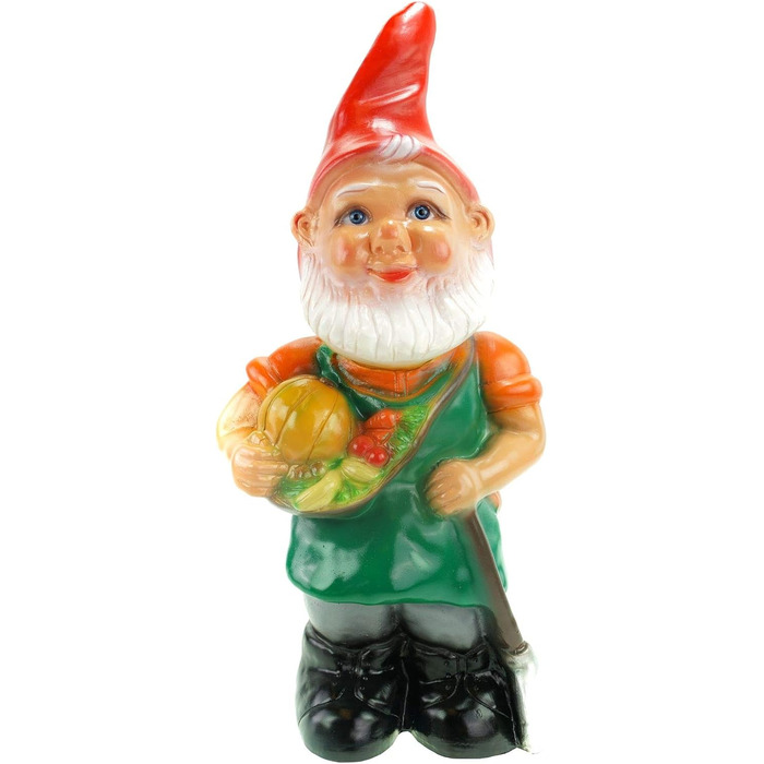 RAKSO JS Garden Decoration e.K. Garden Gnome with Basket, Height 45 cm, Decorative Elf made of Plastic