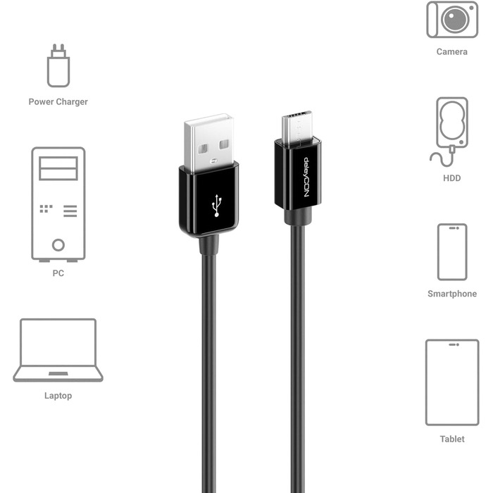 Кабель Micro USB deleyCON 0.15м для Android, смартфонів, планшетів, MP3 плеєрів, камер - Чорний