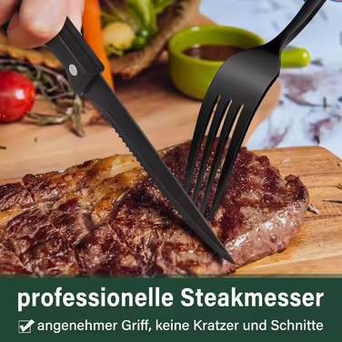 36-Piece Stainless Steel Cutlery Set with Steak Knives Black, Cutlery Set for 6 People, Elegant Dining Cutlery Set with Knife, Fork, and Spoon, Table Cutlery for Home/Party/Restaurant, Dishwasher Safe