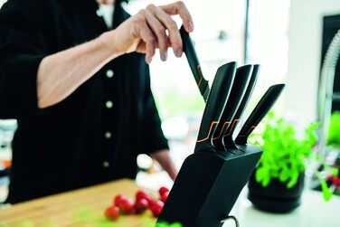 Набір ножів Fiskars Edge 5 предметів, дерев'яний блок (береза) 37 см, чорний